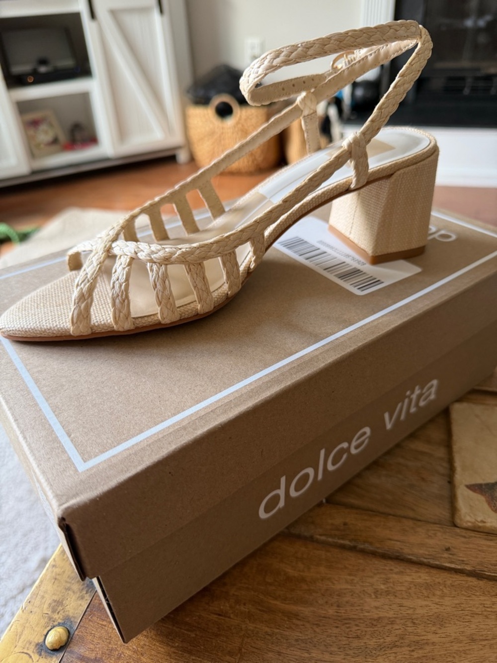 NWT Dolce Vita “Yasmin” in natural Braided Strap Block Heel Sandal